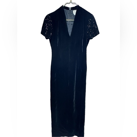 Stunning Velvet Sequin Short Sleeve Full Length Dress W/Sexy High Slit Vintage 8 - Picture 8 of 14